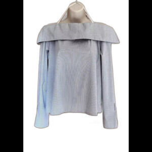 NEW NYTT Off The Shoulder Collared Y2K Top Womens XS Blue Pin Striped Nautical